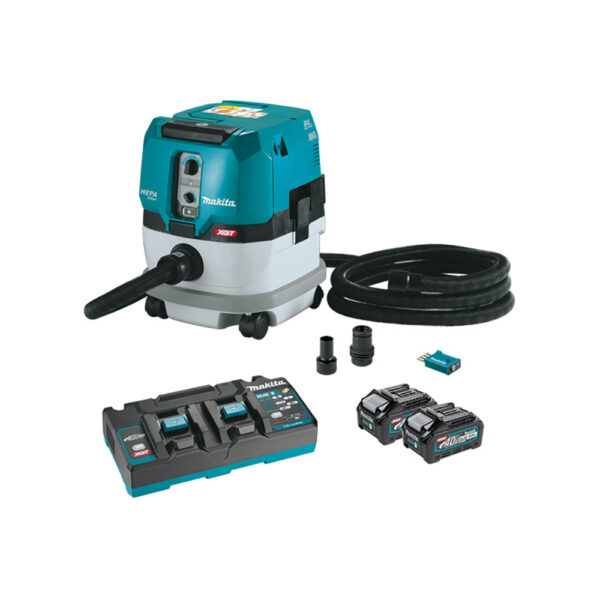 GCV02PMU Makita 40V max XGT Brushless Cordless 2.1 Gallon HEPA Filter Dry Dust Extractor Kit, AWS (4.0Ah)