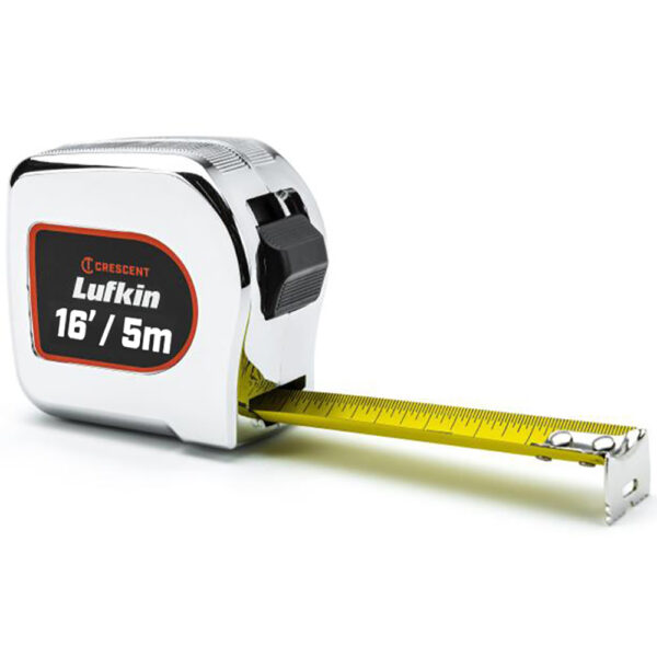 Lufkin L916CME-02 1'' x 5m/16' Chrome Case Yellow Clad Tape Measure