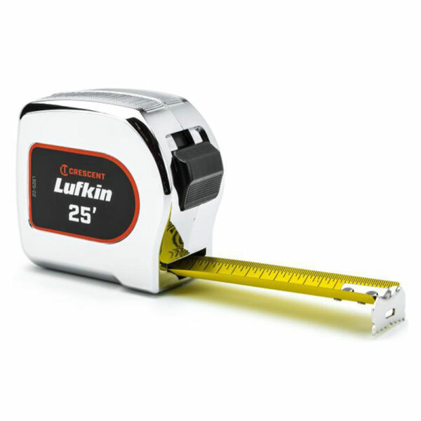 Lufkin L925CME-02 1-1/8'' x 8m/26' Chrome Case Yellow Clad Tape Measure