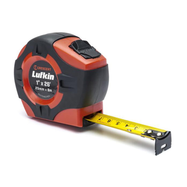 Lufkin PHV1048CMEN 1'' x 8m/26' P1000 Series SAE/Metric Yellow Clad A30 Blade Power Return Tape Measure