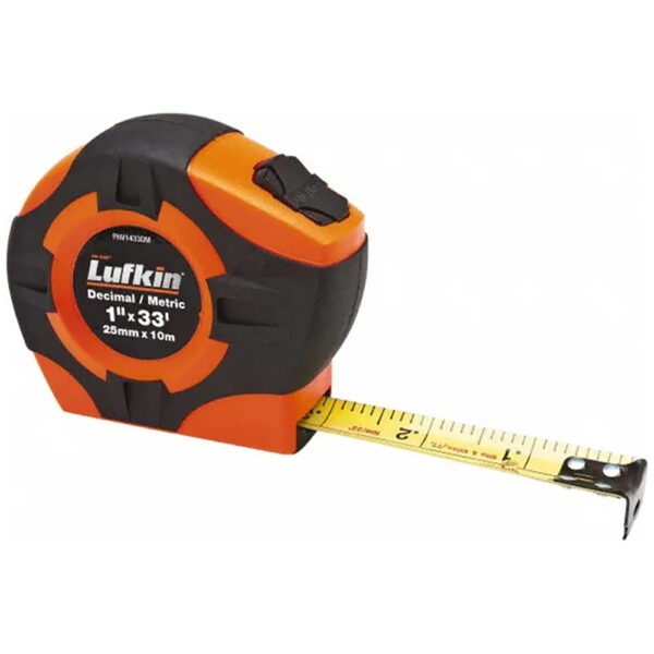 Lufkin PHV1433DMN 1'' x 10m/33' P1000 Series SAE/Metric Engineer's Yellow Clad A29 Power Return Tape Measure