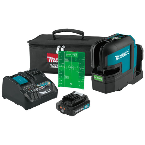 SK105GDNAX Makita 12V max CXT Lithium-Ion Cordless Self-Leveling Cross-Line Green Beam Laser Kit (2.0Ah)
