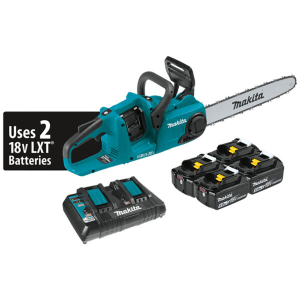 XCU04PT1 Makita 36V (18V X2) LXT Brushless 16'' Chain Saw Kit with 4 Batteries (5.0Ah)