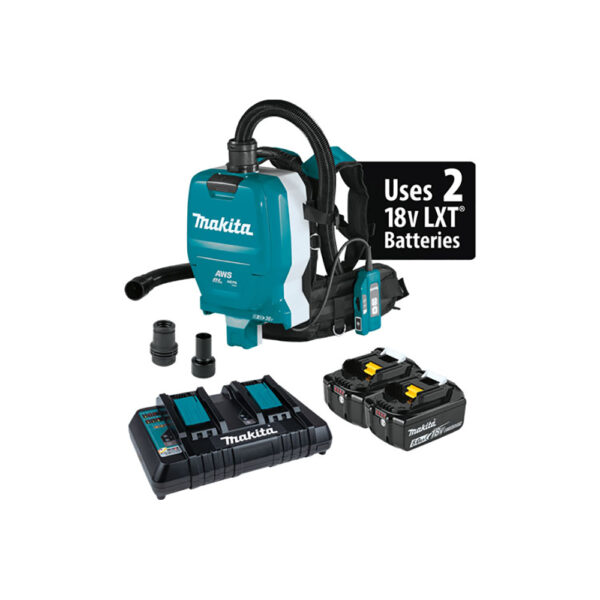 XCV10PTX Makita 36V (18V X2) LXT Brushless 1/2 Gallon HEPA Filter Backpack Dry Dust Extractor Kit, AWS Capable (5.0Ah)