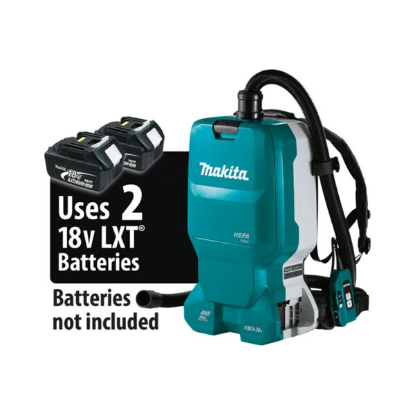 XCV18ZX Makita 36V (18V X2) LXT Brushless 1.6 Gallon HEPA Filter Backpack Dry Dust Extractor, AWS Capable, Tool Only
