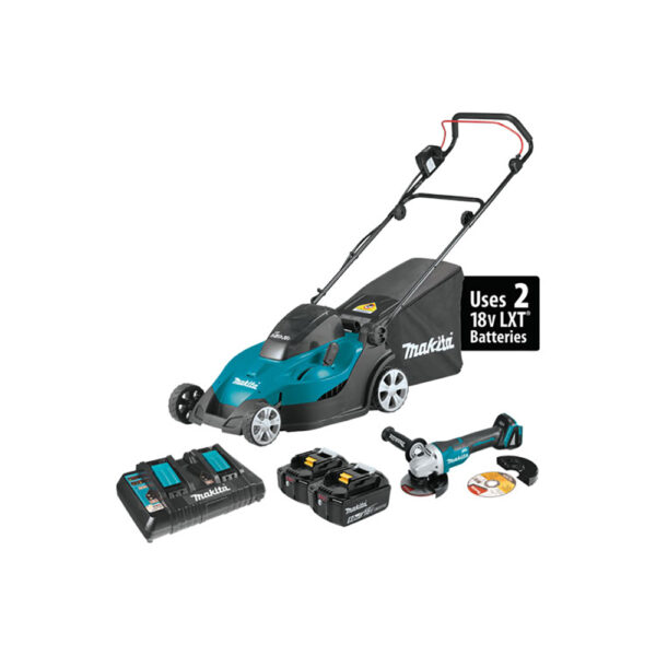XML02PTX1 Makita 36V (18V X2) LXT 17'' Lawn Mower Kit (5.0Ah) and Brushless Angle Grinder