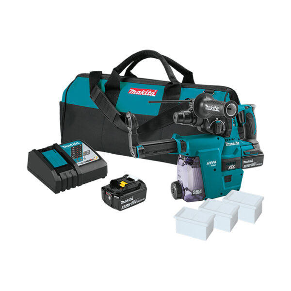 XRH011TWX Makita 18V LXT Lithium-Ion Brushless Cordless 1'' SDS-PLUS Rotary Hammer Kit, w/ HEPA Dust Extractor Attachment (5.0Ah)
