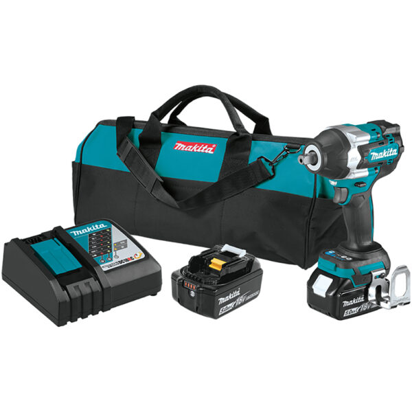 XWT18T Makita 18V LXT Lithium-Ion Brushless Cordless 4-Speed Mid-Torque 1/2'' Sq. Drive Impact Wrench Kit w/ Detent Anvil (5.0Ah)
