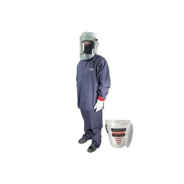 Cementex AFSC-CFRLC12-S 12 cal/cm2 Feature Series Lab Coat Kit in an Arc Flash Storage Canister - SMALL