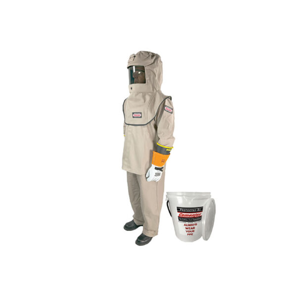 Cementex AFSC-HRC4CKV-S 40 cal/cm2 Contractor Series Coverall Kit in a Arc Flash Storage Canister with Vent Fan - SMALL